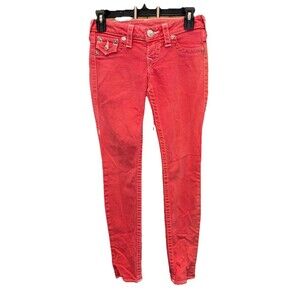 True Religion Jeans Red Denim Skinny Leg White Tag 25x33” Zip Flap Pockets
